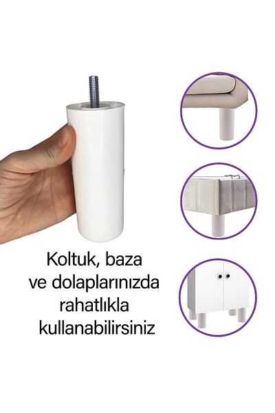 GLASWEN 8 Pieces Cylinder Support Leg 12 Cm White Hard Plastic Concealed M8 Bolted Fined Furniture Base Sofa