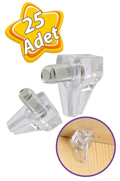 GLASWEN Kristal Raf Pimi Şeffaf Cam Ahşap Metal Raf Tutucu Çivisi Mobilya Dolap Pimi (25 Adet)