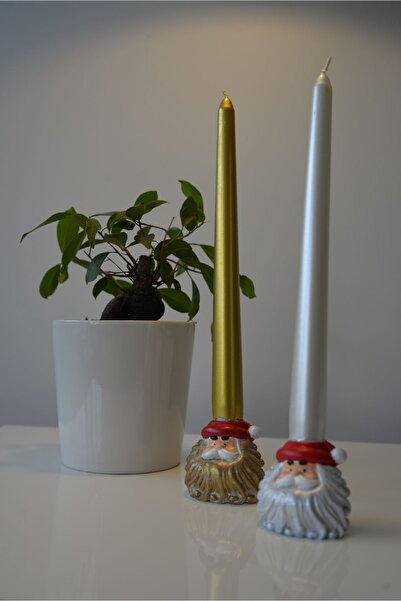 By Nese Cüce Noel Baba Şamdan Mumluk Bıblo Obje Dekoratif Süs Süsleme Heykel Ikılı Set 2 ADET yılbaşı süsü