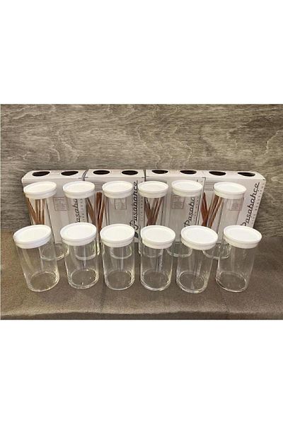 Paşabahçe Breakfast Club Vacuumed Glass Jar - Glass Food Storage Container 12 Pieces 2 Sizes (white)