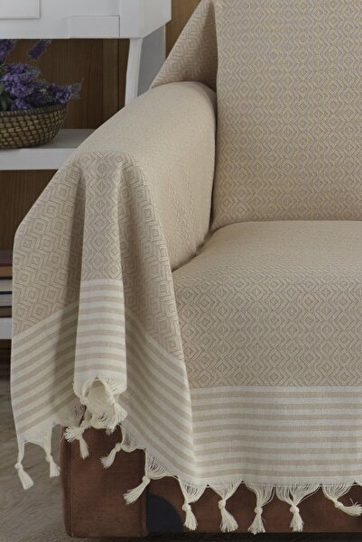 Lux Touch Bej Kolları Örten 2 Adet Battal Boy Bergama 180 X 300 Cm Koltuk Kanepe Divan Çekyat Örtüsü