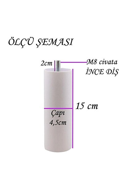 GLASWEN 8Pcs Cylinder Support Leg 15cm White Hidden Furniture Sofa Plinth Seat Feet M8 Bolt Incediş