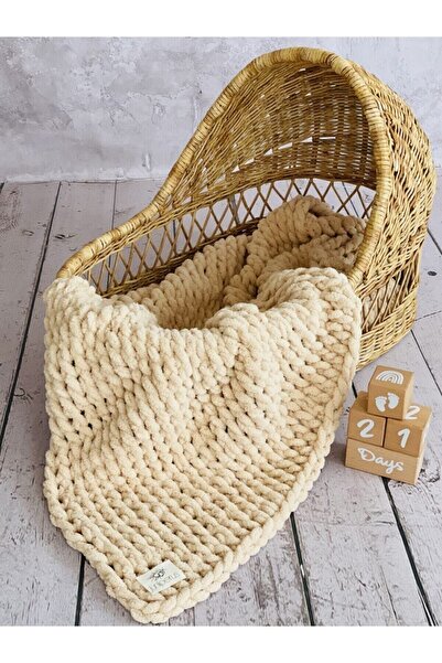 MATRAK HOME El Örgüsü Çok Amaçlı Wellsoft Bebek Battaniye Bej