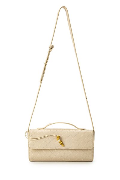 minebag Faux Leather Women's Shoulder Bag with Special Lock Detail - Navy Cream