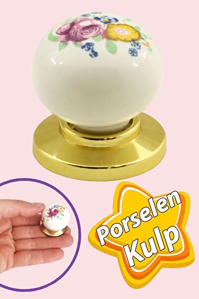 GLASWEN Kardelen Gerçek Porselen Düğme Gold Altın Çekmece Dolap Kapak Kulpu Kulbu Porselen Kulp