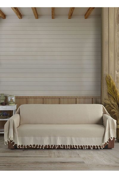Lux Touch Husa de brat bej 2 bucata Bergama 180x300 Husa de canapea si pat