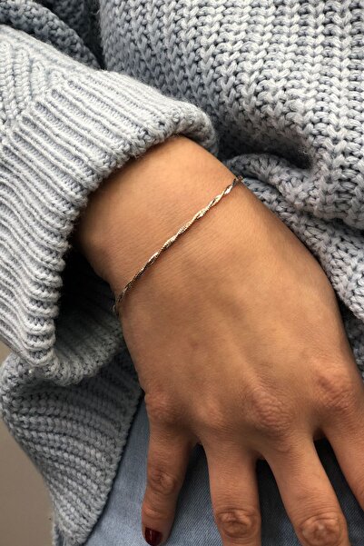 SUNSHINE 925 Ayar Rose Ve Rodyum Kaplamalı Çiftli Italyan Zincir Gümüş Bileklik