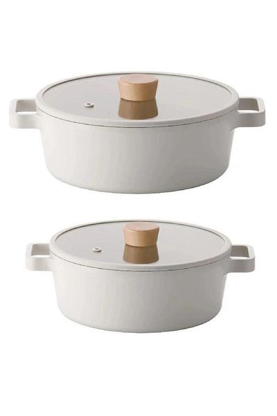 NEOFLAM Fika Beige 4 Piece Cookware Set - 22 cm and 24 cm Pot