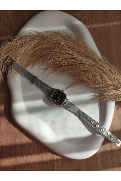 QUARTZ Straw Model Square Retro Minimal Calendar Black Women's Wristwatch