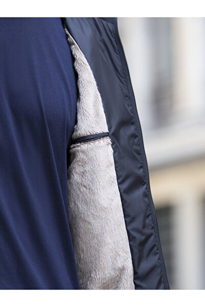 Masimar Ανδρικό υφαντό παλτό - ψηλός λαιμός και με εσωτερική γούνα