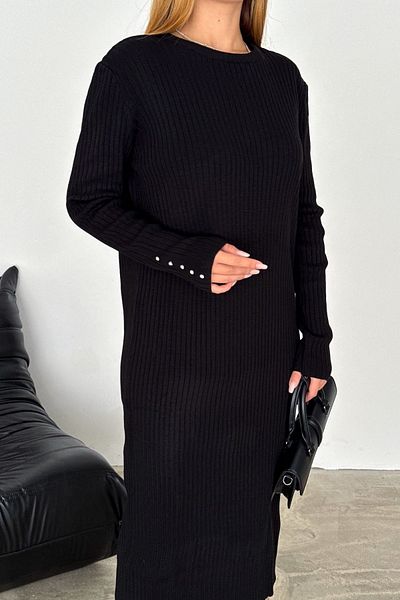 FEMELLE Potrivire confortabilă cu broderie cu piatră neagră - Rochie de tricotaj pentru femei