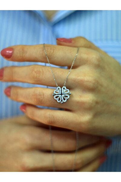 SUNSHINE 925 Ayar Rodyum Kaplamalı Beyaz Taşlı Mıknatıslı Açılır Kapanır Yonc...