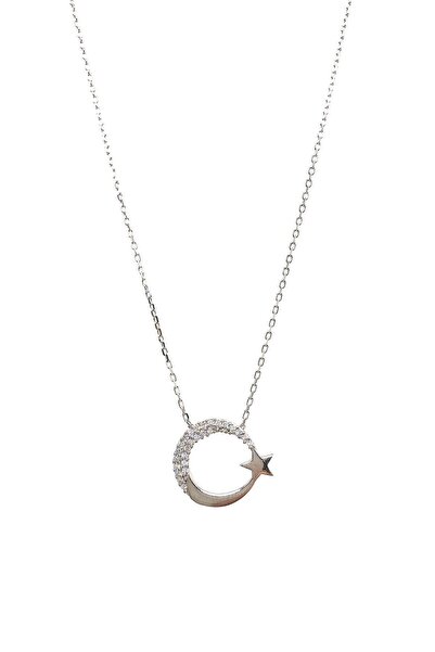 SUNSHINE 925 Ayar Gümüş Zirkon Taşlı Ay Yıldız Kolye