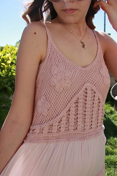 Bohemian Women's Powder Lace Detailed Natural Dress