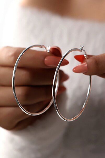 SUNSHINE 925 Ayar Rodyum Kaplamalı 6 Cm Gümüş Halka Küpe