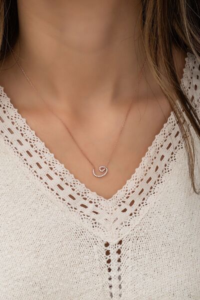 SUNSHINE 925 Ayar Rose Kaplamalı Beyaz Taşlı Vav Gümüş Kolye