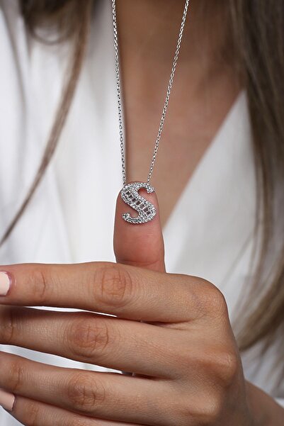 SUNSHINE 925 Ayar Rodyum Kaplamalı Pırlanta Görünümlü S Harfi Gümüş Kolye