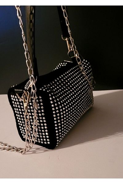 BOHEMIAN BOUTIQUE Τσάντα χεριού και ώμου με αλυσίδα Nubuck Mini Black Stone Bhm