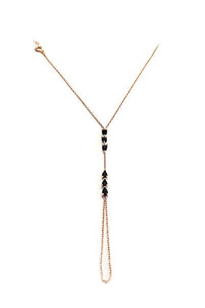 SUNSHINE 925 Ayar Rose Kaplamalı Siyah Taşlı Damla Kesim Gümüş Şahmeran