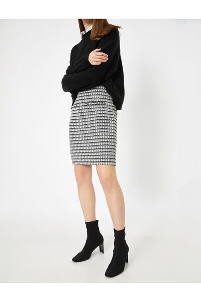 Koton Fustă din tweed cu nasturi perlat