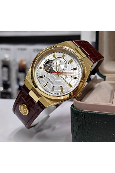 Raymond ساعة يد رجالية أوتوماتيكية يابانية باللون البني مقاس 41 ملم