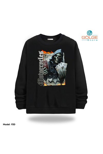 Gölge Store Motorcycles Chest Printed Slimfit Crew Neck 2 Thread Unisex Sweatshirt