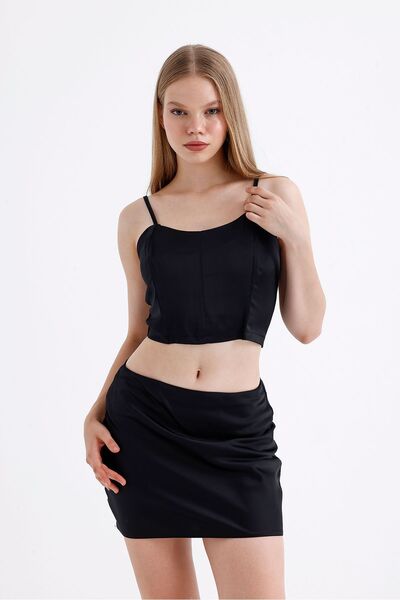 Sense Black Satin Underwire Plastic Hanging Bustier - Zippered Bust3577