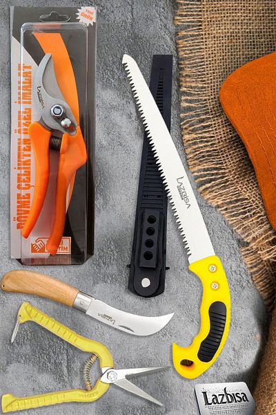 LAZBİSA Lz-K13 4-Piece Pruning Set - Rose Branch and Vaccine Pocket Knife, Pruning Shears and Saws