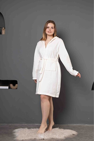 mervemoda Ecru Plush Dressing Gown - Women's Ultra Soft Soft
