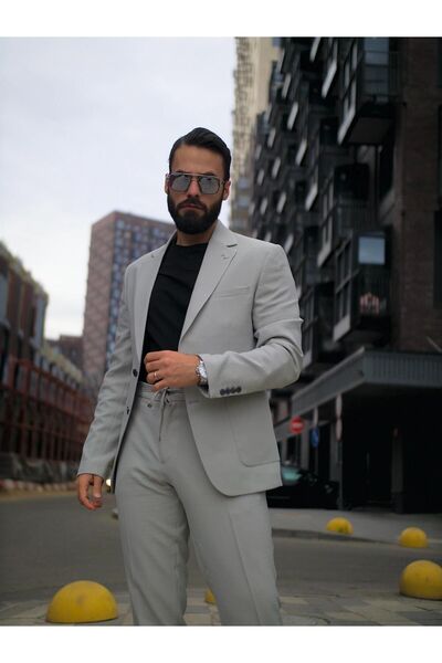 Salihtarzz Takım Elbise İtalyan Kesim Gofre İpli SlimFit Taş SD41038