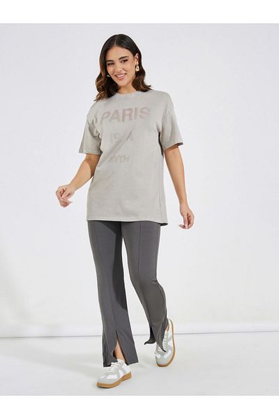 Styli Faded Wash Slogan Print Oversized T-Shirt
