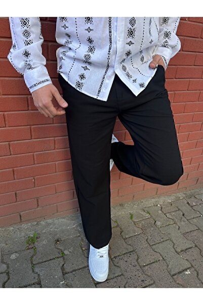 BY İMPALA MODA Loose Cut Baggy Fit Buttoned Linen Fabric Trousers
