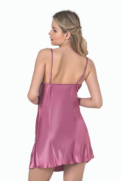 PRIMODA 8110 ثوب نوم قصير من الساتان بحزام رفيع للنساء