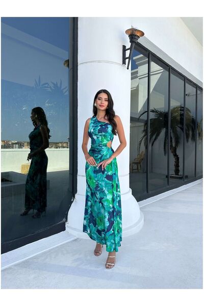 ESRAHELVACI One-shoulder Floral Print Low-cut Dress