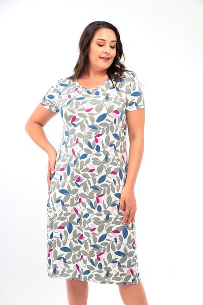 Mezure Colorful Leaf Print Plus Size Lycra Pocket Dress