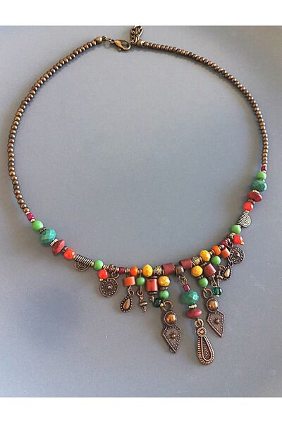 dela otantik Otantik kadın kolye El yapımı etnik tasarım takı Boncuklu taşlı ...