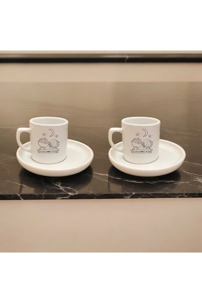 D&Y GAUDERY Special Couple Patterned Luxury Ceramic Coffee Cup Set, 4 Pieces, Turkish Coffee Cups