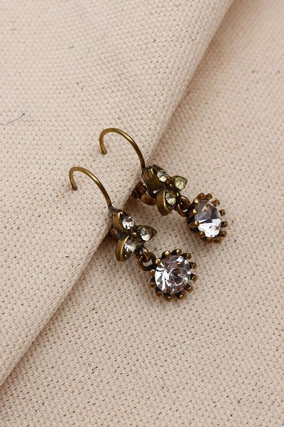 Süspüs Accessories Round Authentic Earrings - White Stone Dangle