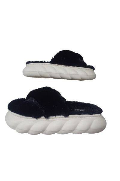 Akınal Bella Black Plush Ultra Light Women's Slippers - Cross Model Akb995-998