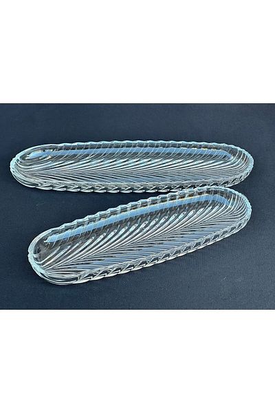 Hediyedukkani 2-Piece Glass Boat Plate, Salad Plate, Presentation Plate
