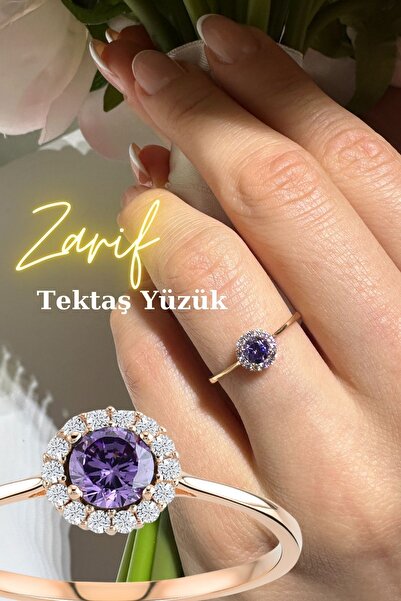 Hepimitu Mor Taşlı Altın Yüzük