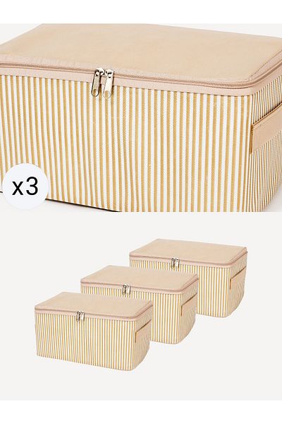 NACAREV 3 τεμάχια μικρού μεγέθους Cream Line Pattern Organizer Βαλίτσα κάτω από το πάτωμα Σετ παξιμάδι 30x20x15 cm