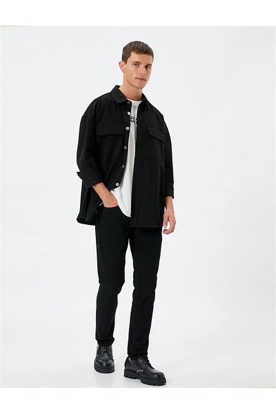 Koton 4wam40031nd 999 Schwarze Basic-Hose aus Baumwoll-Denim für Herren