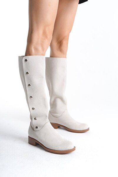 Shoesers Kadın Özel Tasarım Düğmeli Tasarım Süet Çizme