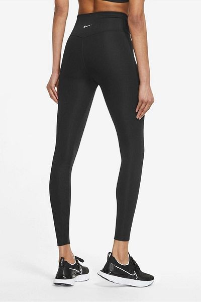 Nike One Dri Fit Big Double Swoosh Leggings Black Leggings with 2 Inside Pockets