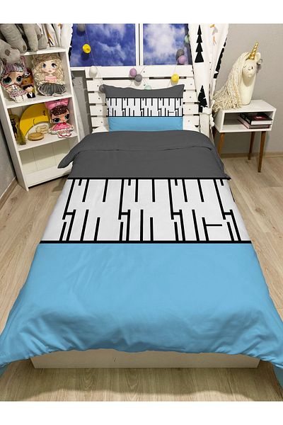 yok yok evim eve dair her şey Piano Blue - Set cuvertură de pilota unică cu imprimare digitală dublu față