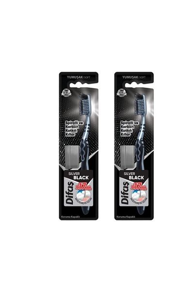 Difaş Silver Black Toothbrush Soft 2 Pieces