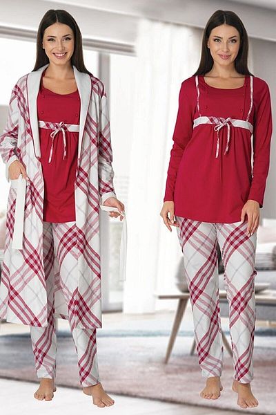 Effort Pijama Effortt Maternity Plaid Dressing Gown 3-Piece Set