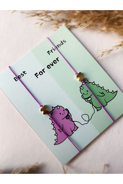 Atölye Merdiven 2-Piece Dinosaur - Double Knitted Butterfly Bracelet, Tear Sharing Friend, Wife, Bff Bracelet