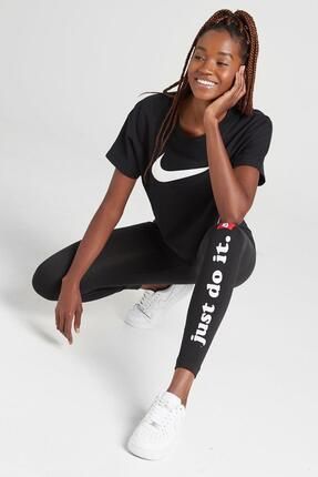 Nike Sportswear Club Leggings Leg a see Swoosh Pamuklu Siyah Swoosh Tayt Cj Fiyat Yorumlar Trendyol